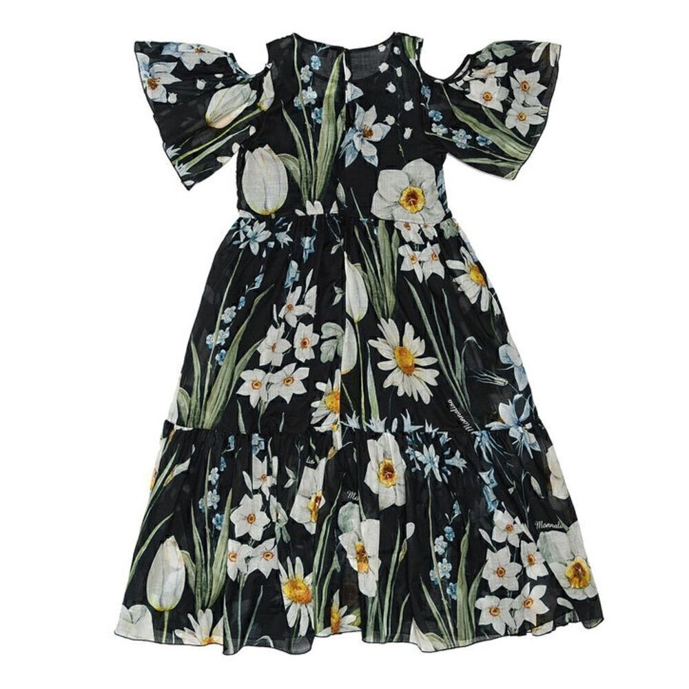 MonnaLisa NWOT Girls Black Floral Cotton Maxi Dress. Size 12.